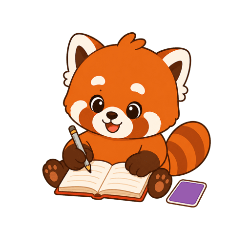 Yoo the red panda holding a Dayyoo flashcard